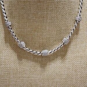 Brighton Meridian Silver Plated Braided Twist Barrel‎ Crystal Accent Necklace